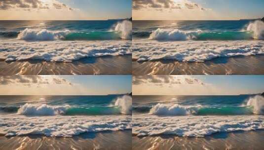 海边日落海浪翻涌景象高清在线视频素材下载