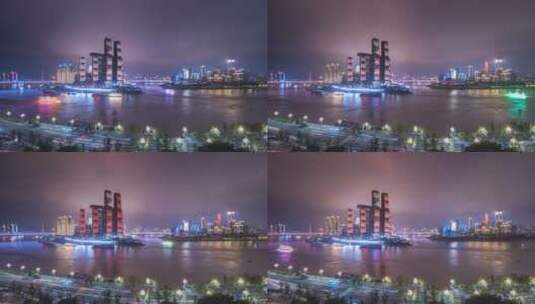 重庆市朝天门夜景延时 两江夜游船来船往高清在线视频素材下载