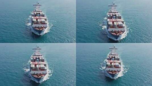 航拍海上行驶的货轮高清在线视频素材下载