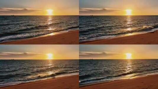 海边黄昏日落海浪拍打沙滩空镜高清在线视频素材下载