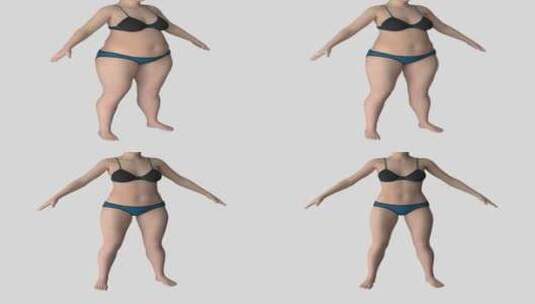 女人变瘦减肥变化过程三维人物高清在线视频素材下载
