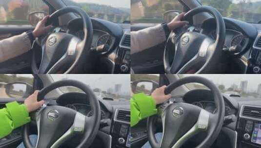 女司机开车驾驶方向盘高清在线视频素材下载