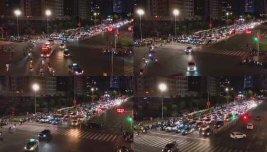 城市夜晚 车流 车灯 红绿灯高清在线视频素材下载
