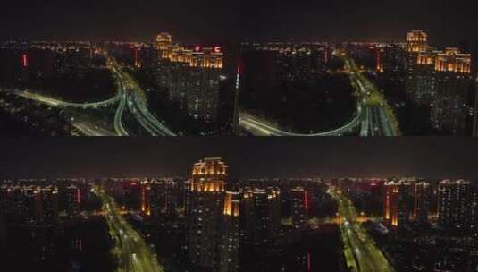 泉州夜景航拍城市道路车流江滨南路夜景航拍高清在线视频素材下载
