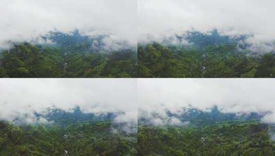 航拍清晨云雾缭绕的山林高清在线视频素材下载