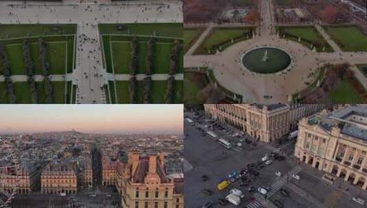 城市航拍巴黎杜乐丽花园日出巴黎著名建筑高清在线视频素材下载