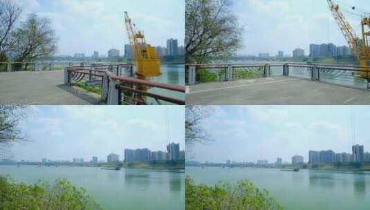 南宁邕江上尧码头起重机 工业主题公园高清在线视频素材下载