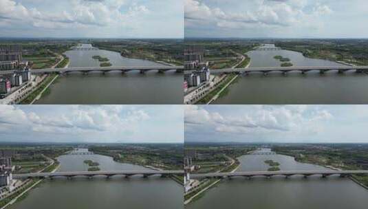 航拍江西抚州临川才子大桥高清在线视频素材下载