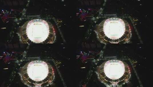 河南郑州体育馆夜景灯光航拍高清在线视频素材下载