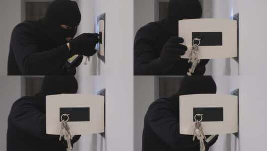 一个蒙面人打开保险箱偷钱高清在线视频素材下载