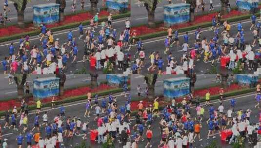 城市马拉松跑者背影慢动作高清在线视频素材下载
