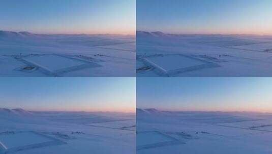 航拍4K内蒙古垦区田野雪景暮色高清在线视频素材下载