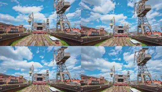 造船厂起重机延时摄影高清在线视频素材下载