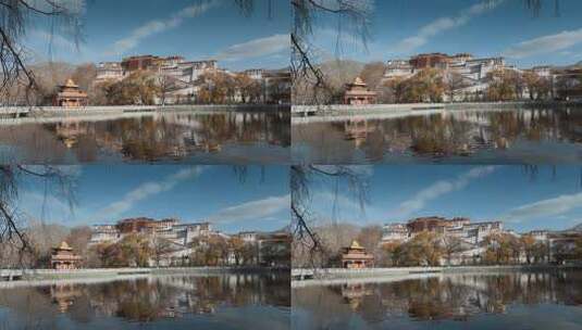 西藏旅游风光拉萨布达拉宫水池倒影高清在线视频素材下载