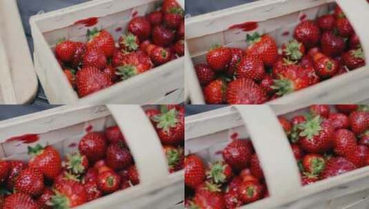 一筐新鲜的草莓高清在线视频素材下载