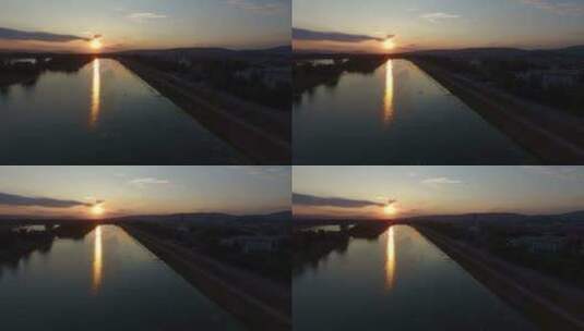 日落时分在雅润湖上划船高清在线视频素材下载