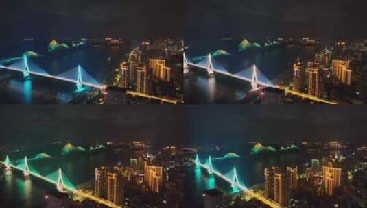 航拍宜昌城市建筑夷陵长江大桥磨基山夜景高清在线视频素材下载
