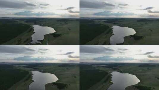 航拍呼伦贝尔山谷湖泊：宝勒高湖高清在线视频素材下载