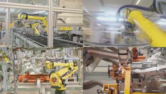 自动化机械臂汽车生产线、生产车间高清在线视频素材下载