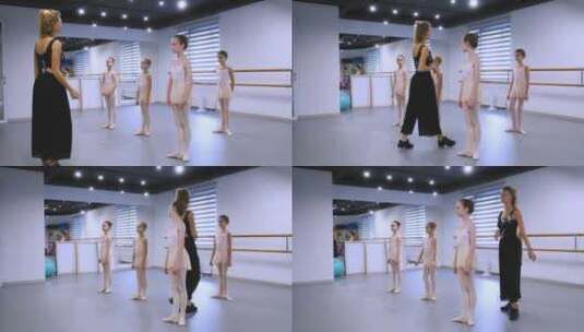 老师教女孩们跳芭蕾舞高清在线视频素材下载