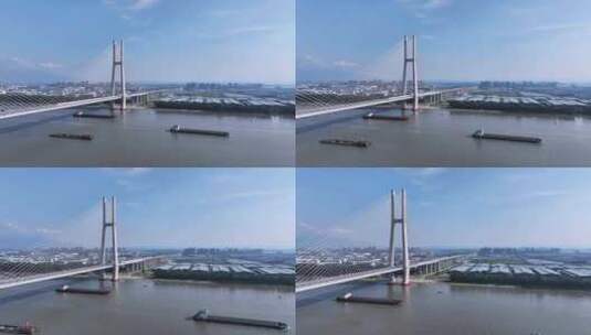航拍动车组通过九江鳊鱼洲长江大桥高清在线视频素材下载