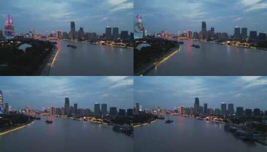 航拍宁波甬江外滩大桥宁波财富中心高清在线视频素材下载