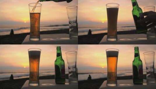 晚霞 海边  啤酒高清在线视频素材下载