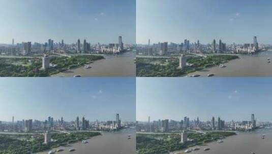 武汉城市航拍汉江口晴川桥江汉区建筑风光高清在线视频素材下载