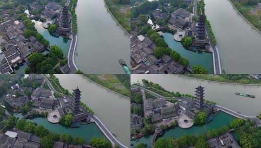 航拍乌镇古镇和京杭大运河高清在线视频素材下载