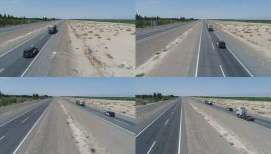 航拍高速公路新疆货车运输高清在线视频素材下载