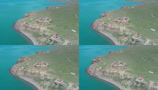 高清航拍青海湖 环绕经幡断崖高清在线视频素材下载