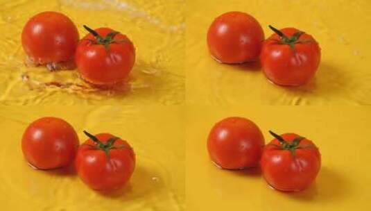 侧面泼水两个番茄高清在线视频素材下载
