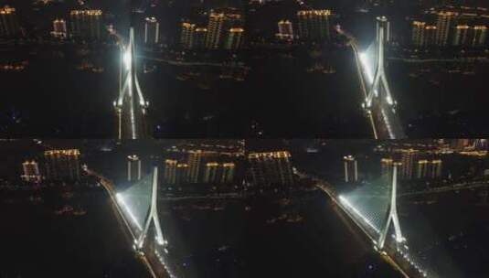 福建 福州 三县洲 大桥 夜景 航拍高清在线视频素材下载