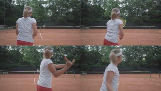 女孩在打网球比赛高清在线视频素材下载
