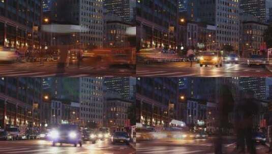 纽约市主干道夜晚交通延时高清在线视频素材下载
