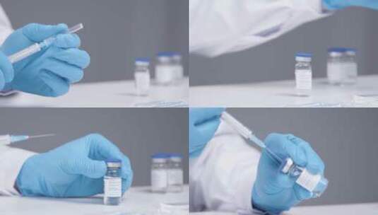 用注射器从小瓶中提取疫苗的特写镜头高清在线视频素材下载