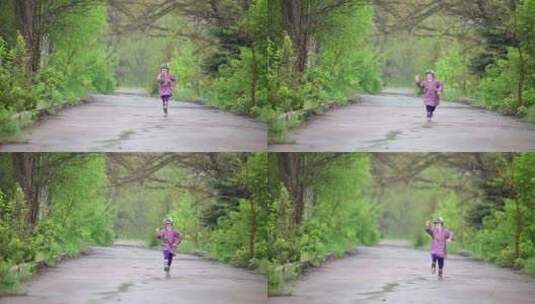 小女孩拿着蒲公英在公园里奔跑高清在线视频素材下载