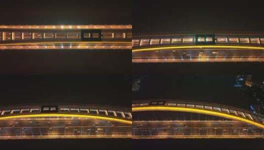 航拍卢浦大桥的夜景高清在线视频素材下载