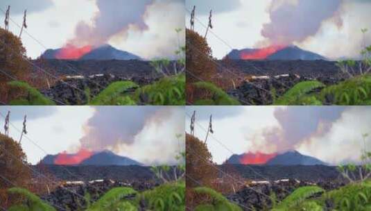 火山爆发出巨大的熔岩流高清在线视频素材下载