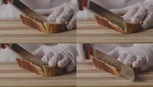 厨师切掉面包皮高清在线视频素材下载