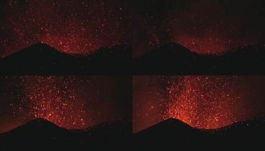 夜晚喷发的火山高清在线视频素材下载