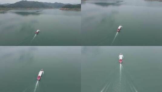 万峰湖湖上游艇航拍高清在线视频素材下载