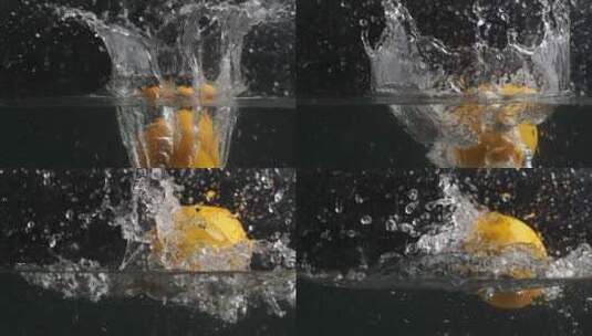 升格慢镜头新鲜橙子掉进入水中写意动态视频高清在线视频素材下载