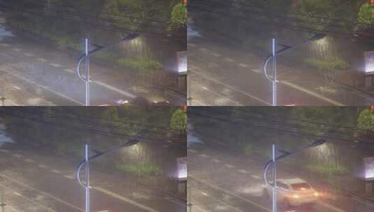 大雨中的路灯 雨夜 路面 街道 瓢泼大雨高清在线视频素材下载
