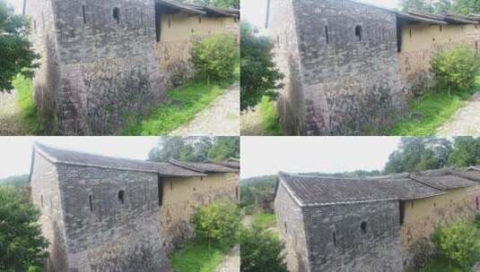 南方农村古建筑城墙航拍画面高清在线视频素材下载