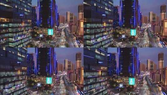 傍晚深圳天安云谷智慧园区现代办公大楼航拍高清在线视频素材下载