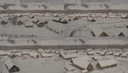 新疆 禾木 雪屋 航拍 冬季高清在线视频素材下载