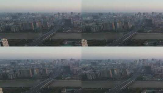 城市航拍武汉城市清晨雾霾天气竖屏高清在线视频素材下载