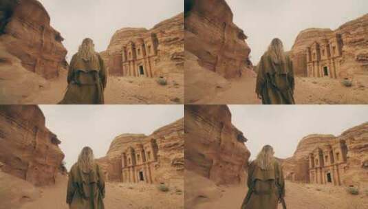 女人在沙漠中行走高清在线视频素材下载