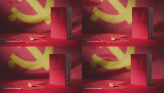 党旗飘扬，横移拍摄党徽和党章高清在线视频素材下载